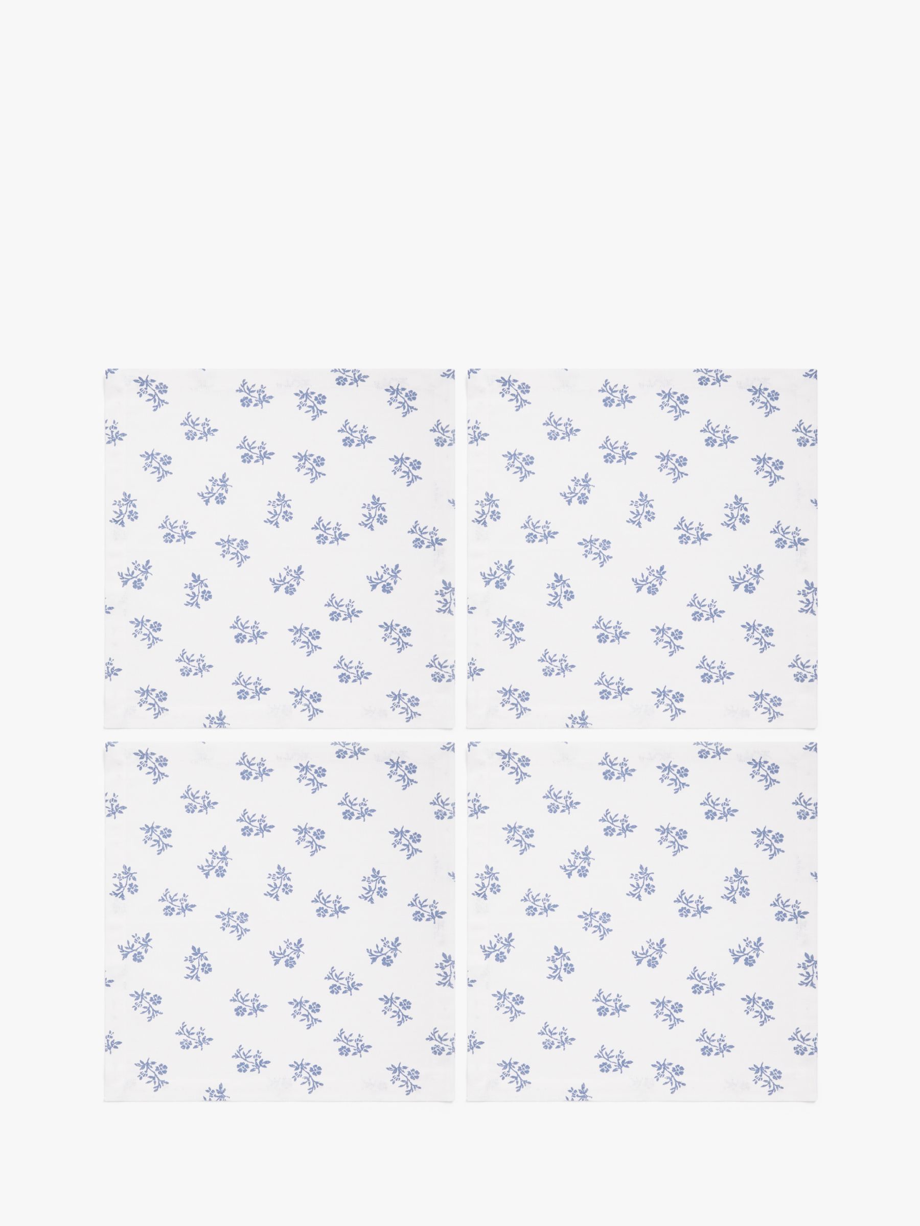 John Lewis & Partners Mireille Floral Cotton Napkins, Set of 4, Cream/French Blue