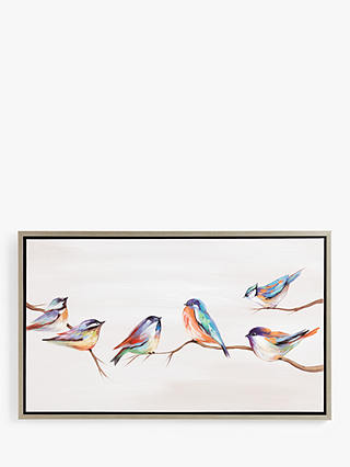 Birds Chatting - Hand-Painted Framed Canvas Print, 65 x 105cm, Multi