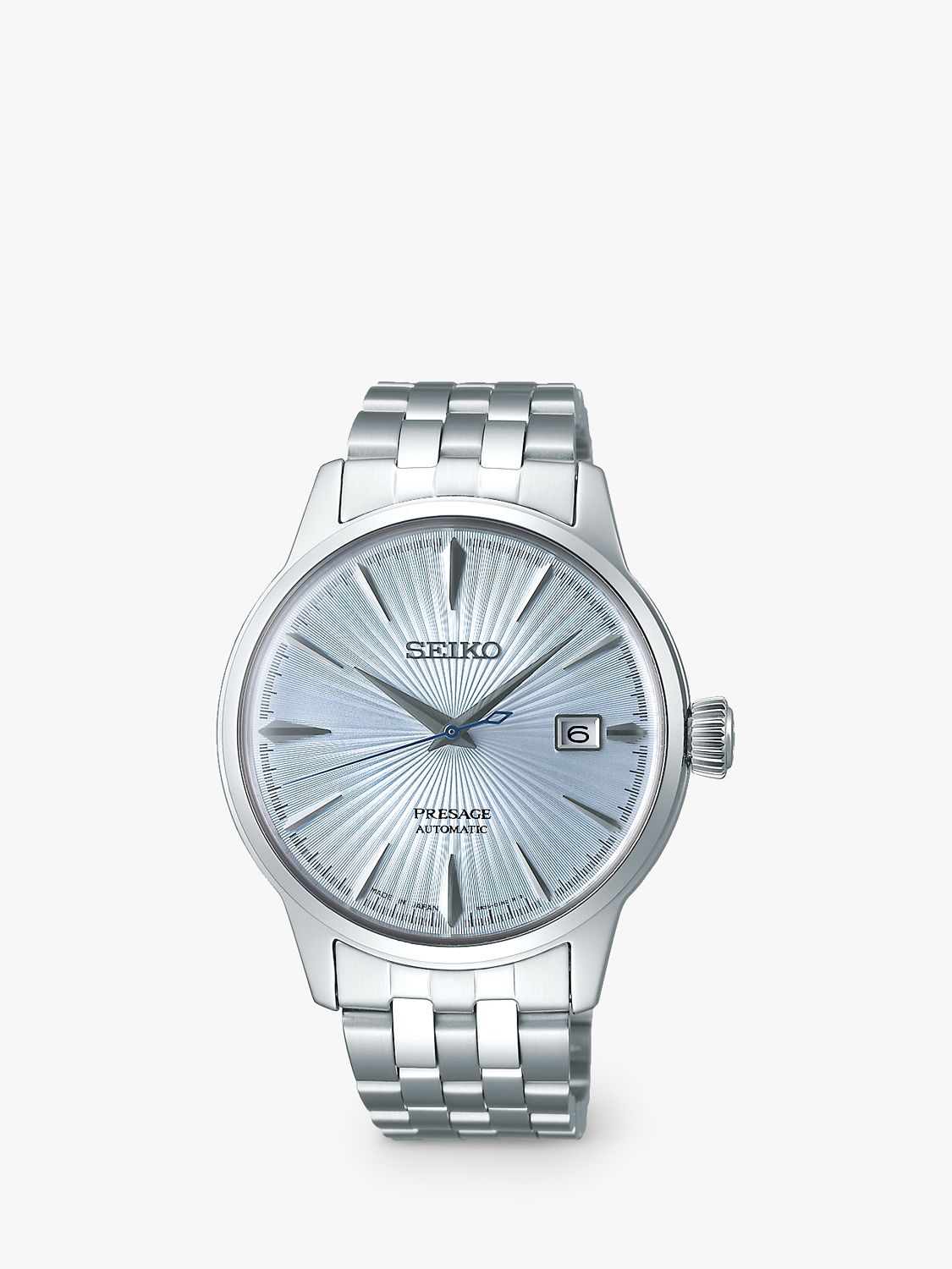 Seiko Men's Presage Automatic Date Bracelet Strap Watch, Silver/Light Blue  SRPE19J1 at John Lewis & Partners