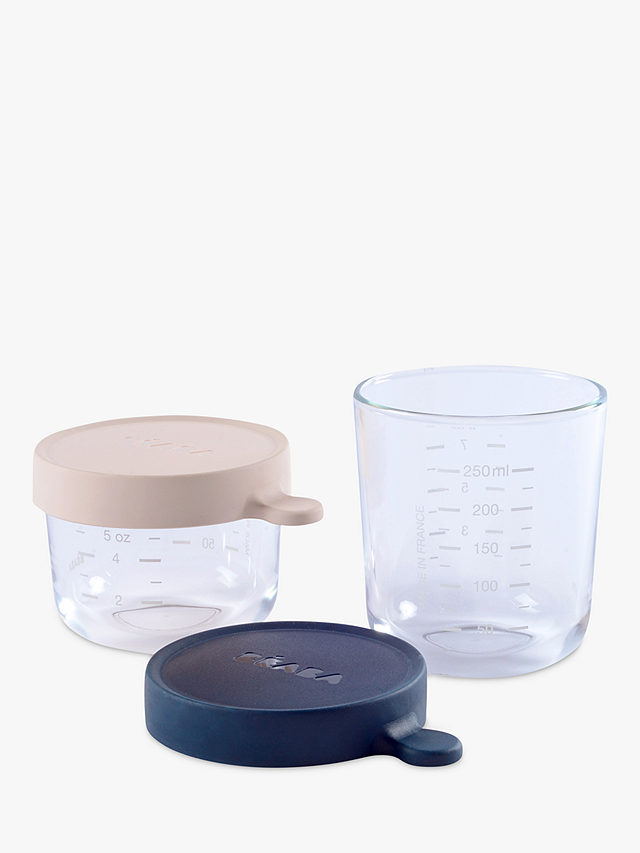 Beaba Set of 2 Glass Storage Jars, Pink/Dark Blue