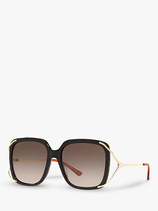 Gucci GG0647S Women's Statement Square Sunglasses, Black/Brown Gradient