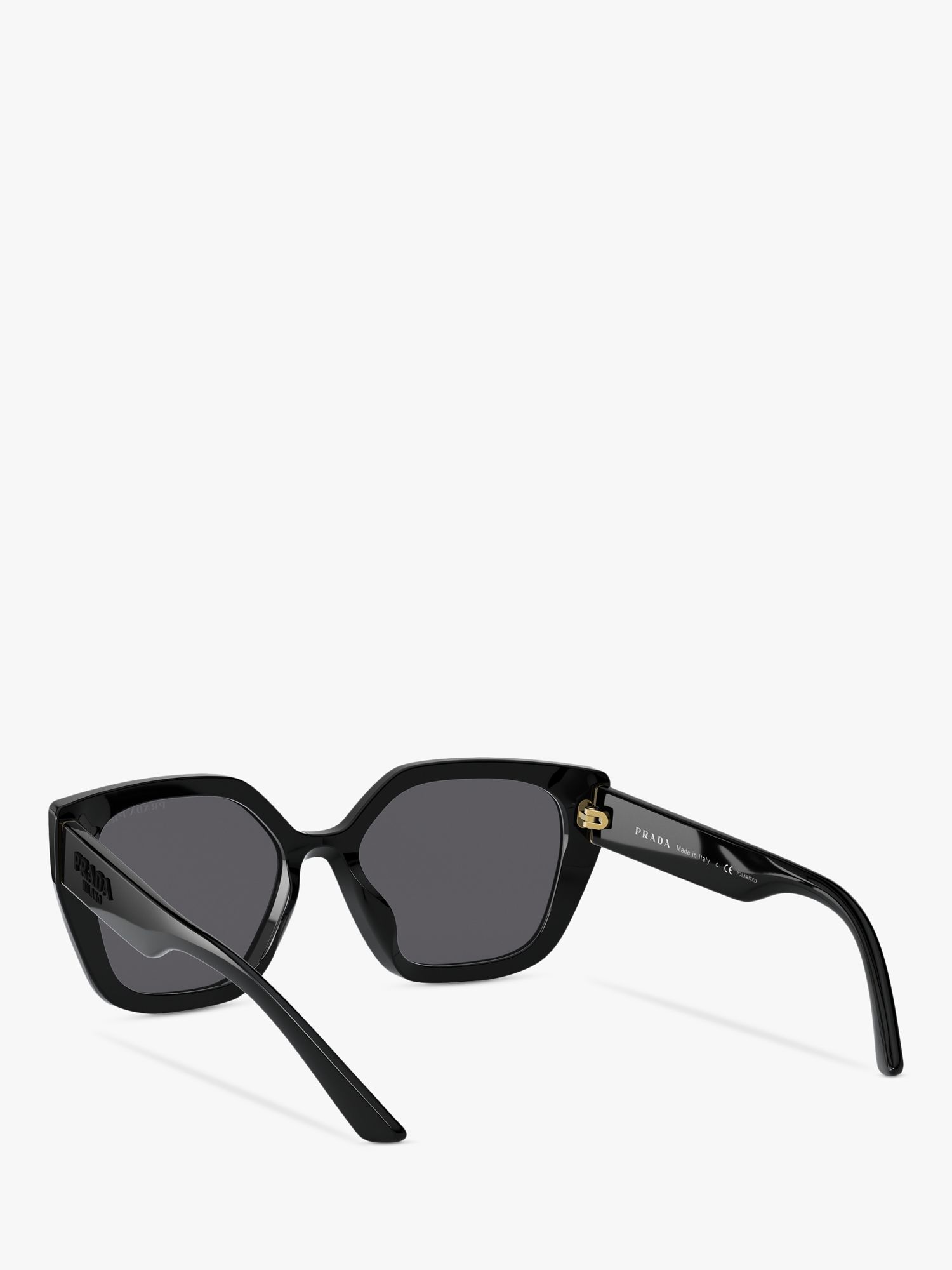 Prada PR 24XS Women's Polarised Square Sunglasses, Black/Grey at John Lewis & Partners