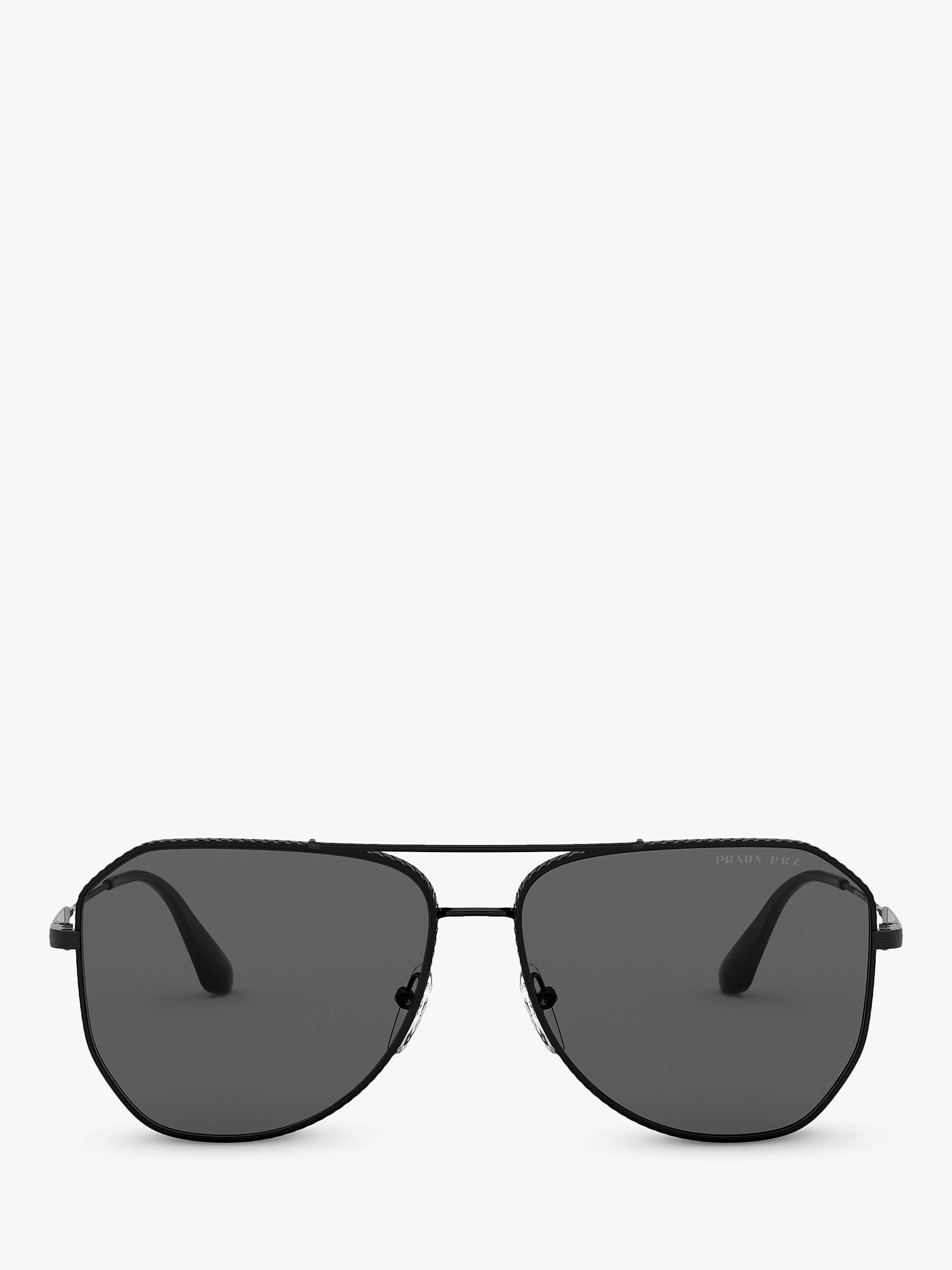 Buy Prada PR 63XS Men's Polarised Aviator Sunglasses, Black/Grey Online at johnlewis.com
