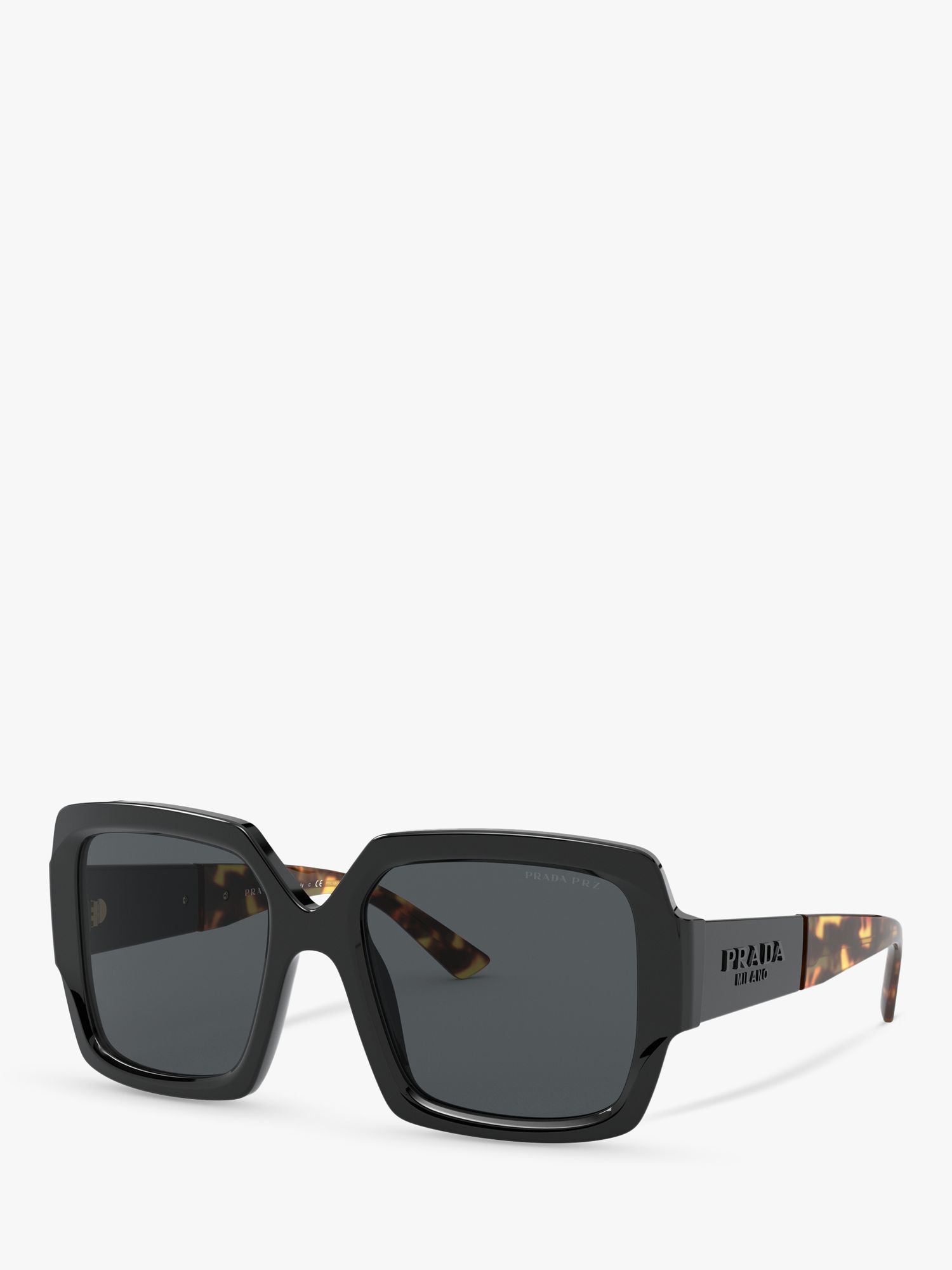 Prada PR 21XS Women's Polarised Chunky Square Sunglasses, Matte Black/Grey at John Lewis & Partners