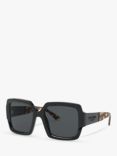 Prada PR 21XS Women's Polarised Chunky Square Sunglasses, Matte Black/Grey