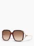 Gucci GG0647S Women's Statement Square Sunglasses, Red Havana/Brown Gradient