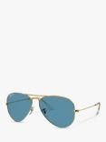 Ray-Ban RB3025 Women's Polarised Aviator Sunglasses, Gold/Blue