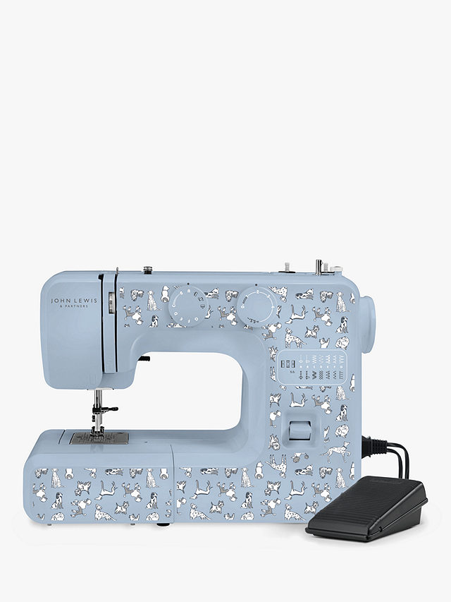 John Lewis JL111 Sketchy Dog Print Sewing Machine, Light Blue
