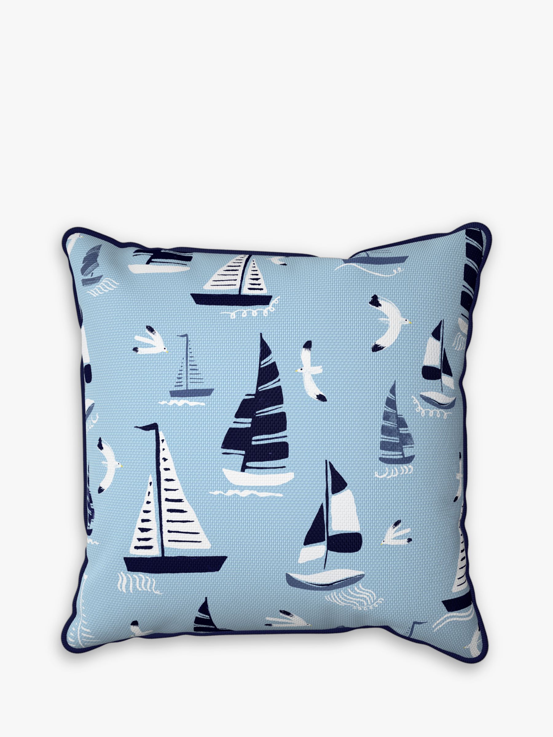 John Lewis Boats Print Garden Cushion, 43 x 43cm, Blue/Indigo