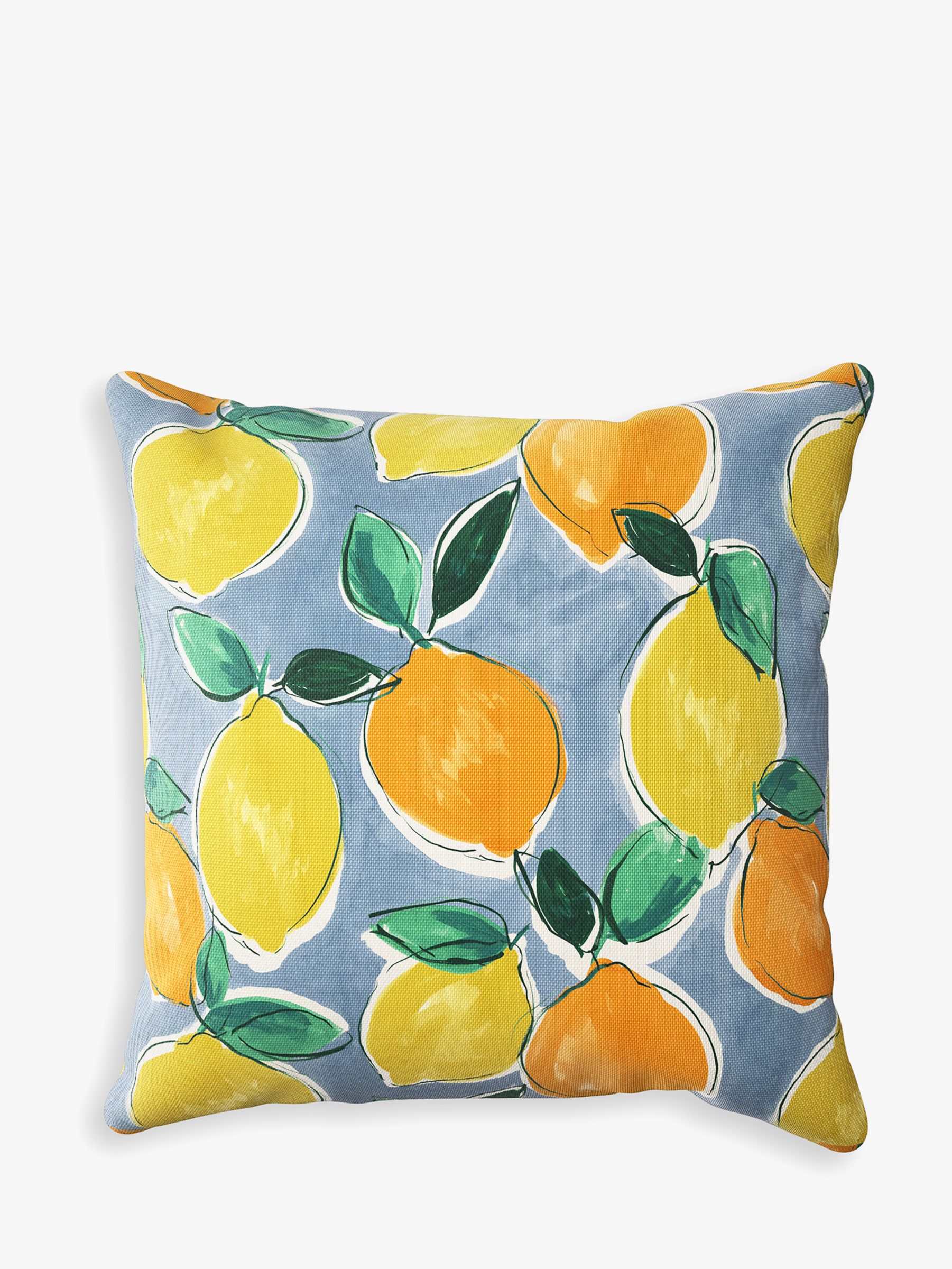 John Lewis Lemons Garden Cushion, 43 x 43cm, Yellow/Blue