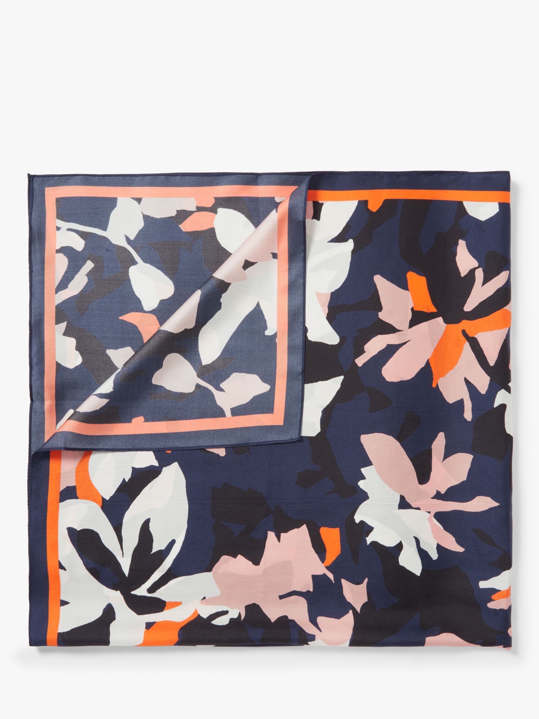 John Lewis Cutout Floral Square Silk Scarf, Navy Mix