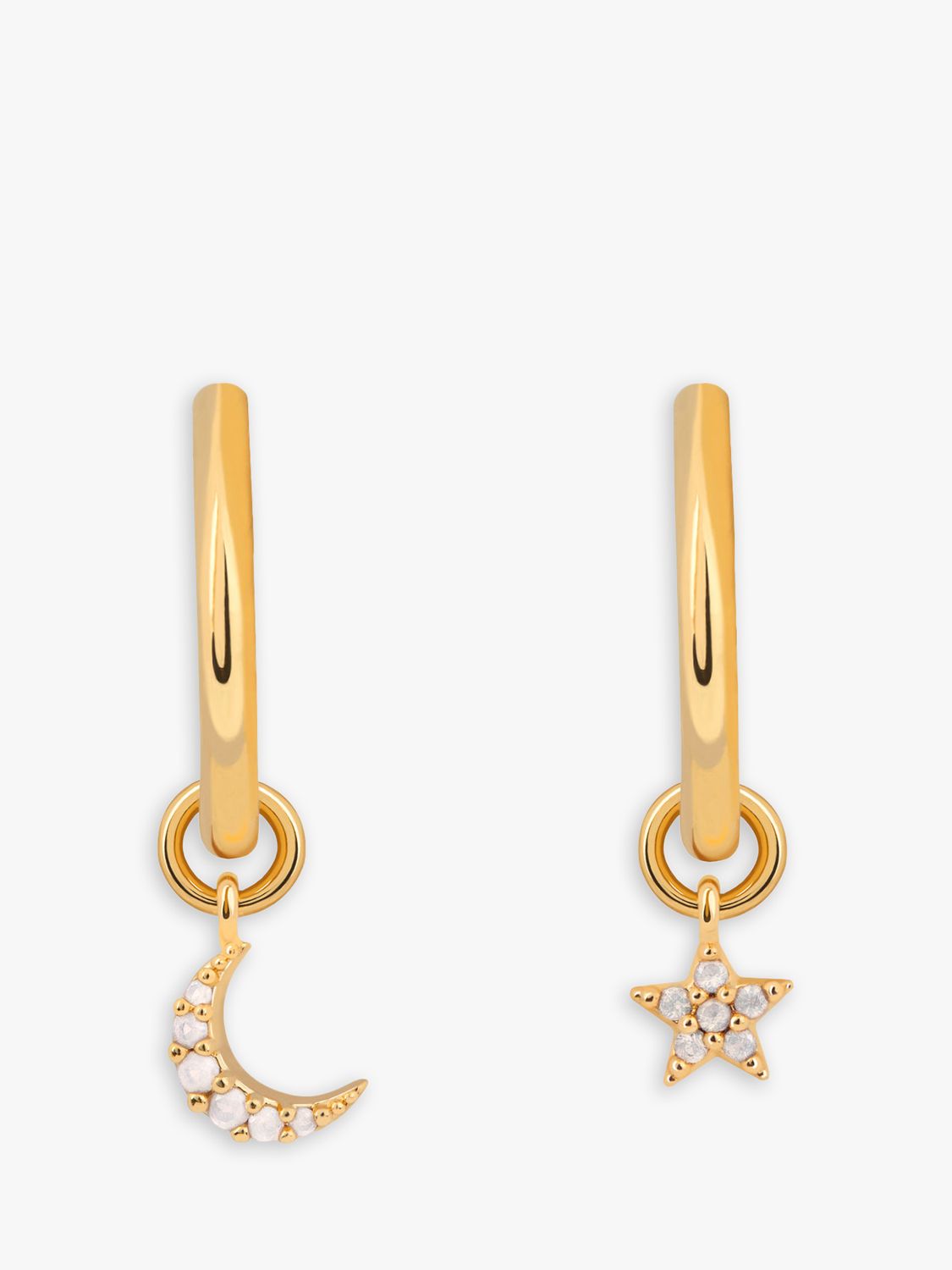 Astrid & Miyu Cubic Zirconia Star and Moon Hoop Earrings, Gold at John ...