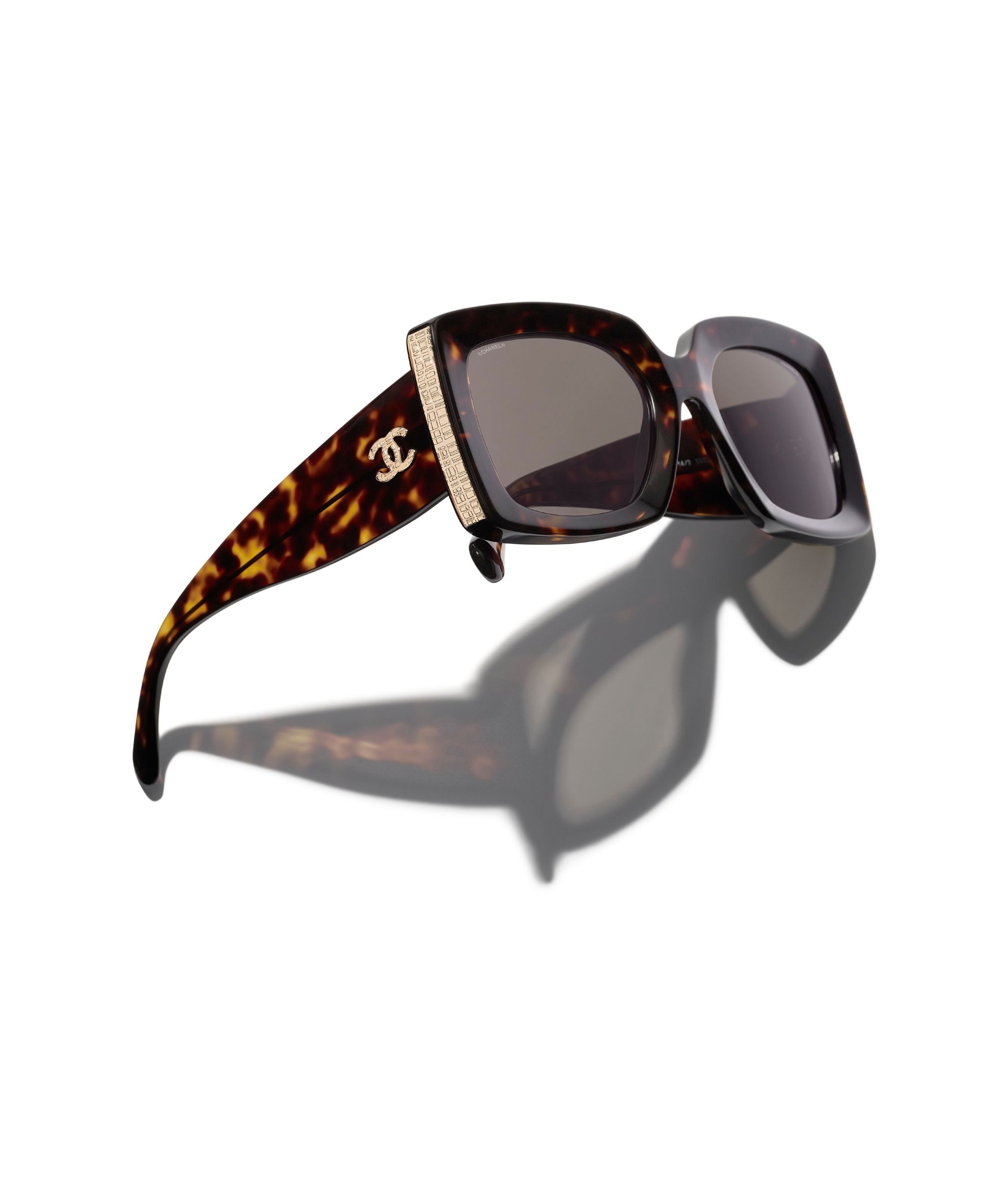 Sunglasses: Square Sunglasses, acetate, metal & calfskin — Fashion