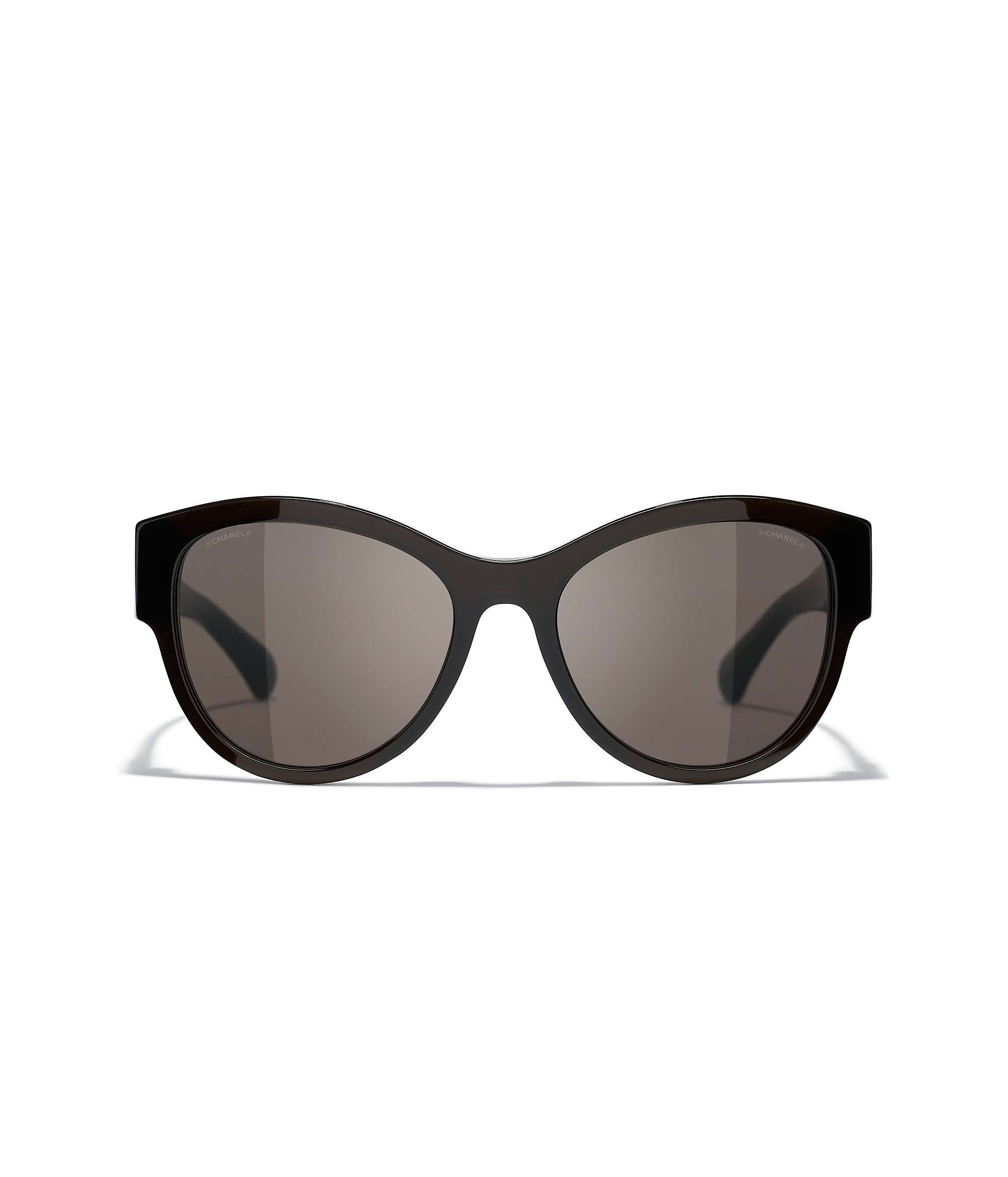 CHANEL Oval Sunglasses CH5434 Black/Brown at John Lewis & Partners