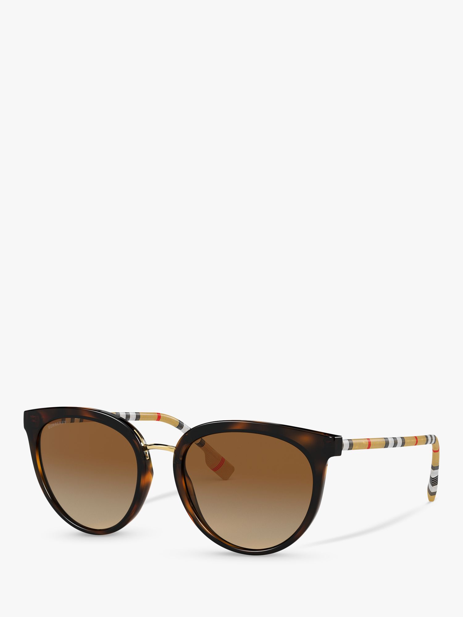 Burberry BE4316 Women's Polarised Oval Sunglasses, Dark Havana/Brown  Gradient at John Lewis & Partners
