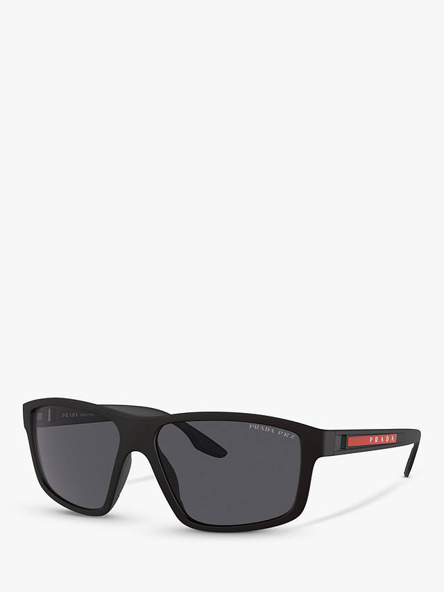 Prada Linea Rossa PS 02XS Men's Polarised Rectangular Sunglasses, Black/Grey