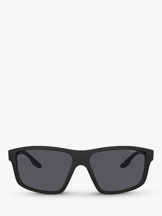 Prada Linea Rossa PS 02XS Men's Polarised Rectangular Sunglasses, Black/Grey
