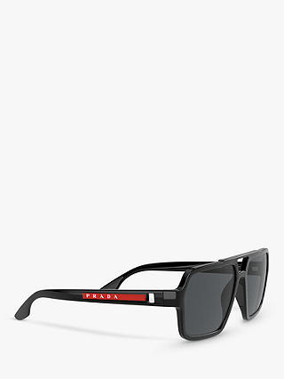 Prada PS 01XS Men's Polarised Rectangular Sunglasses, Black/Grey