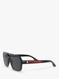 Prada PS 01XS Men's Polarised Rectangular Sunglasses, Black/Grey