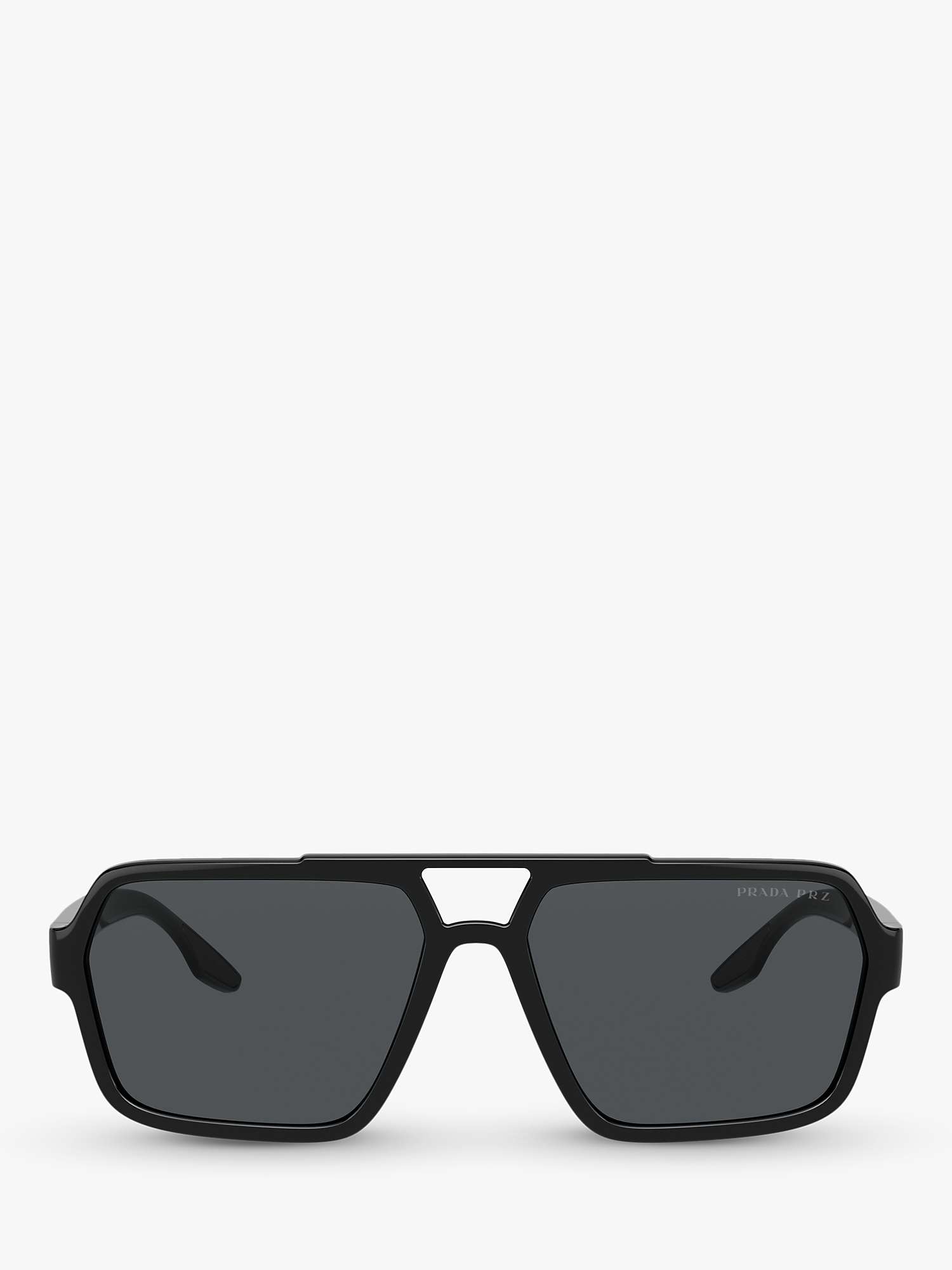 Buy Prada PS 01XS Men's Polarised Rectangular Sunglasses, Black/Grey Online at johnlewis.com