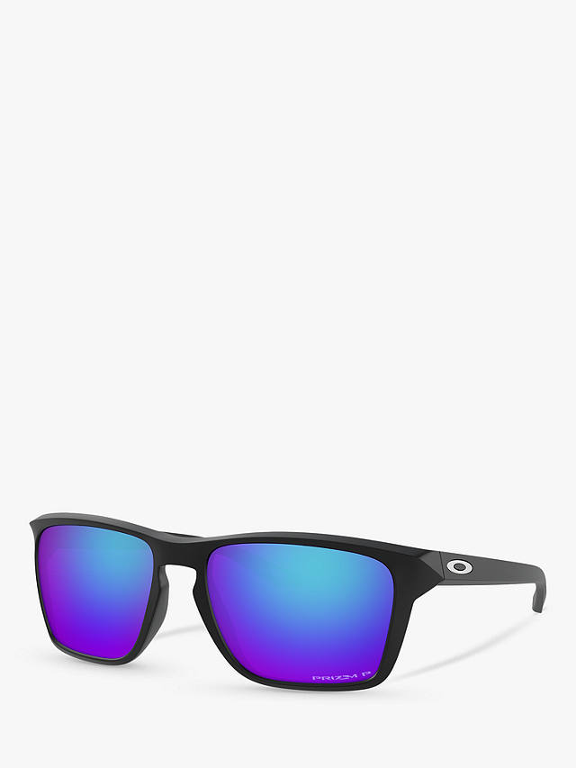 Oakley OO9448 Men's Sylas Prizm Polarised Rectangular Sunglasses, Black/Sapphire
