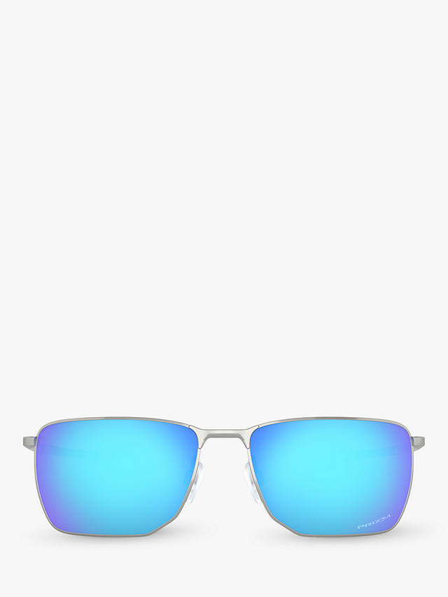 Oakley OO4142 Men's Ejector Prizm Rectangular Sunglasses, Satin Chrome/Sapphire