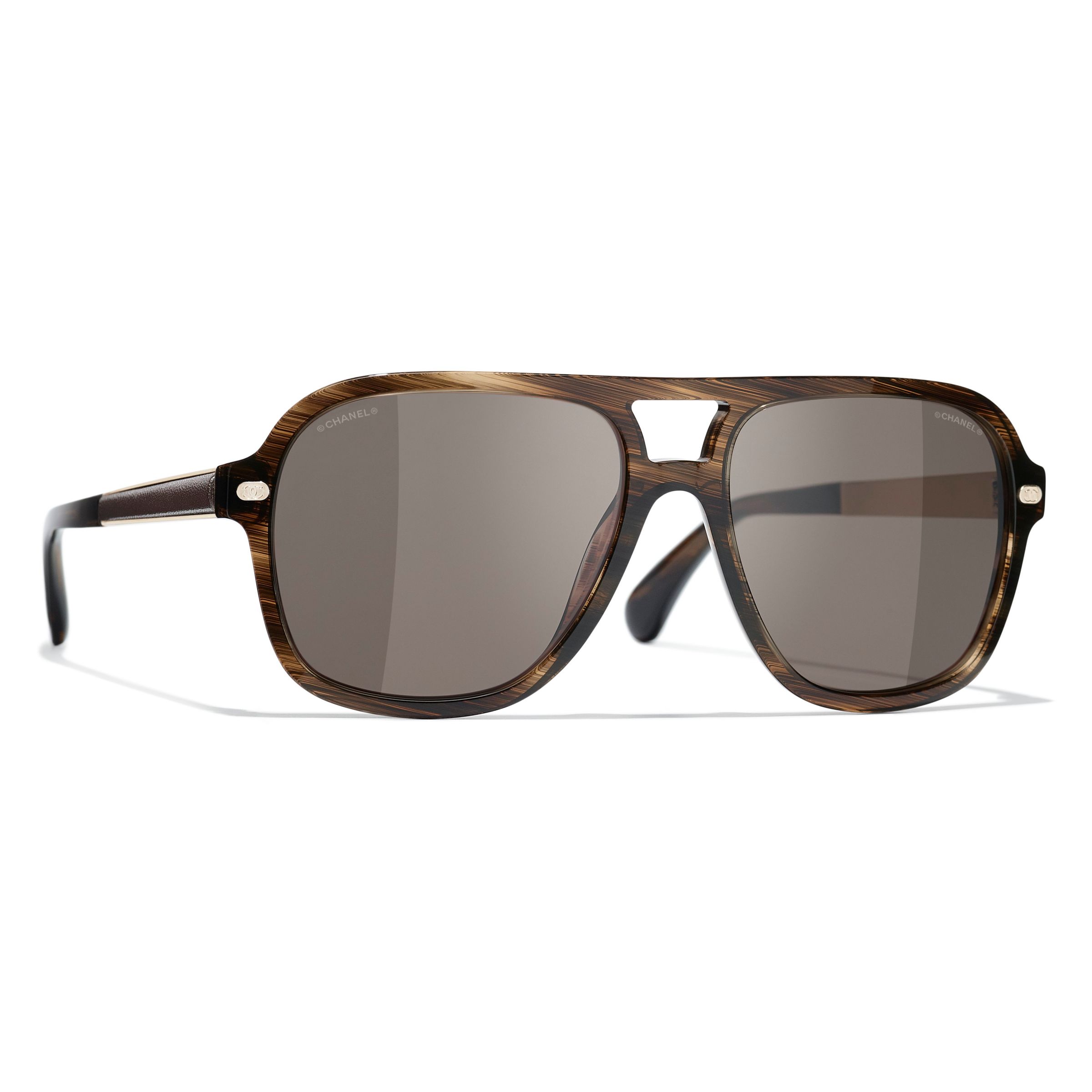CHANEL Pilot Sunglasses CH4256 Gold/Brown at John Lewis & Partners