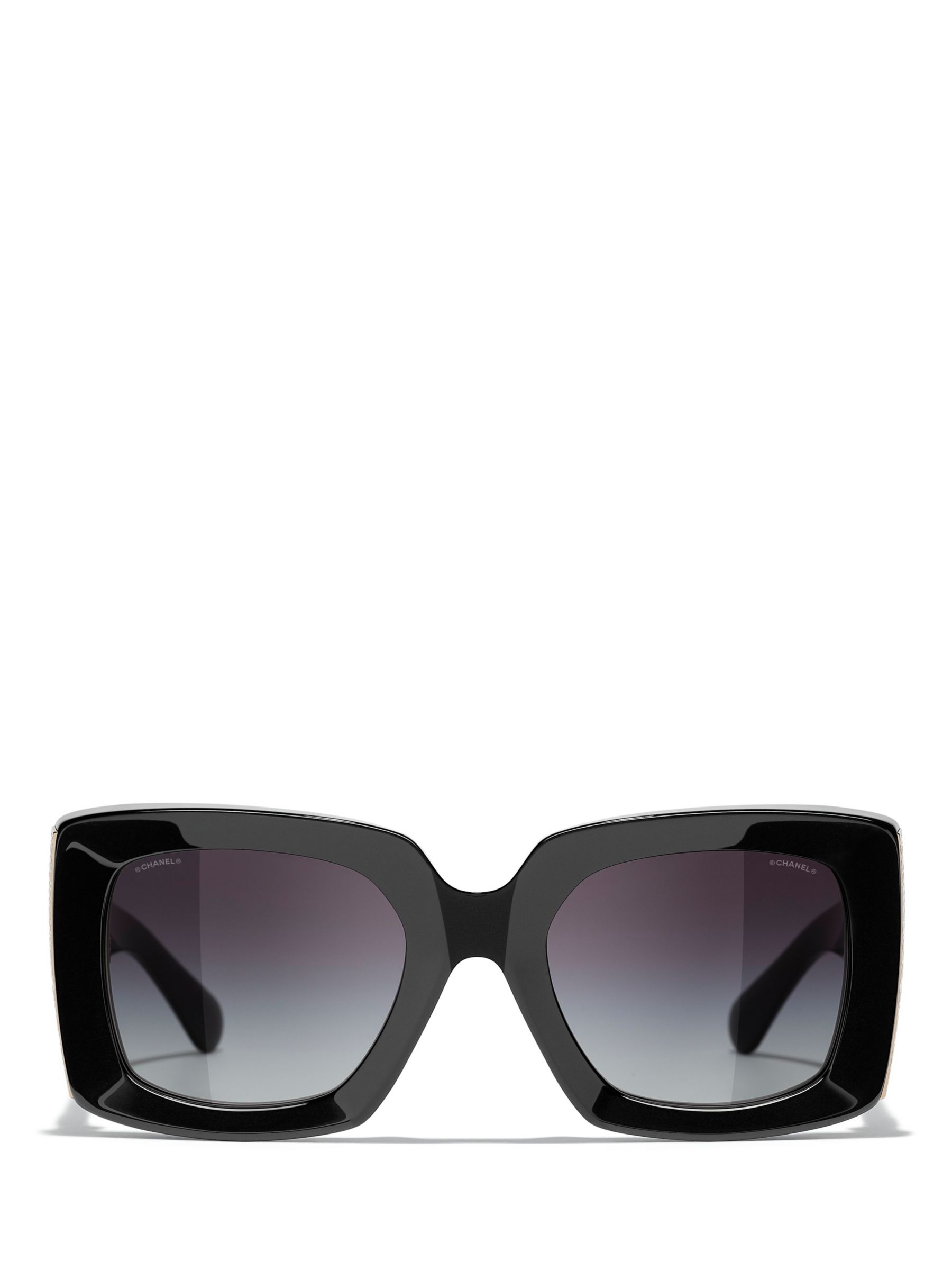 CHANEL Oval Sunglasses CH5414 Black/Beige at John Lewis & Partners
