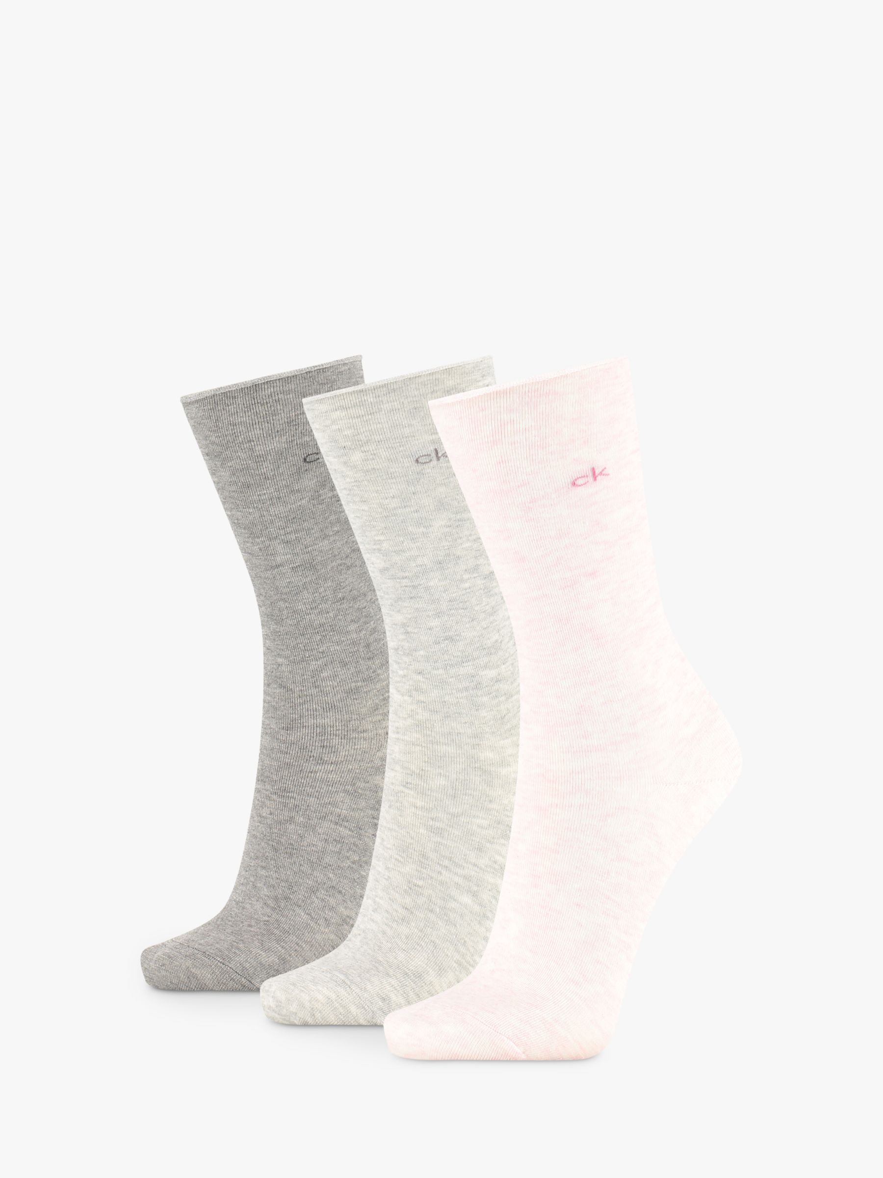 Calvin Klein Emma Roll Top Ankle Socks, Pack of 3, Light Pink/Grey ...