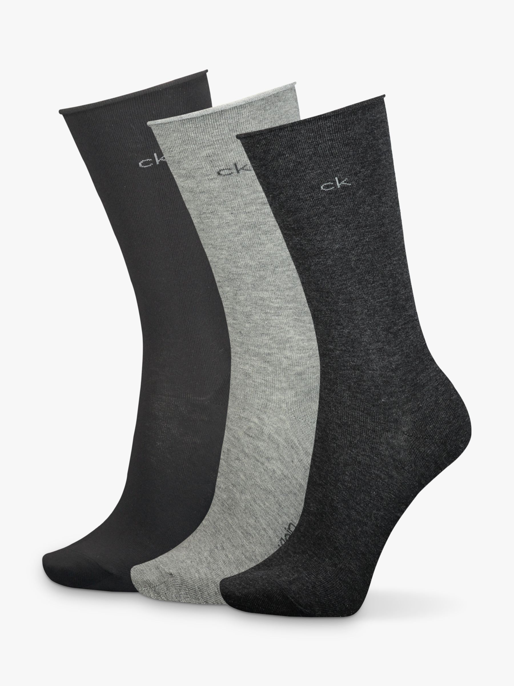 Calvin Klein Emma Roll Top Ankle Socks, Pack of 3, Dark Grey Combo 004 ...