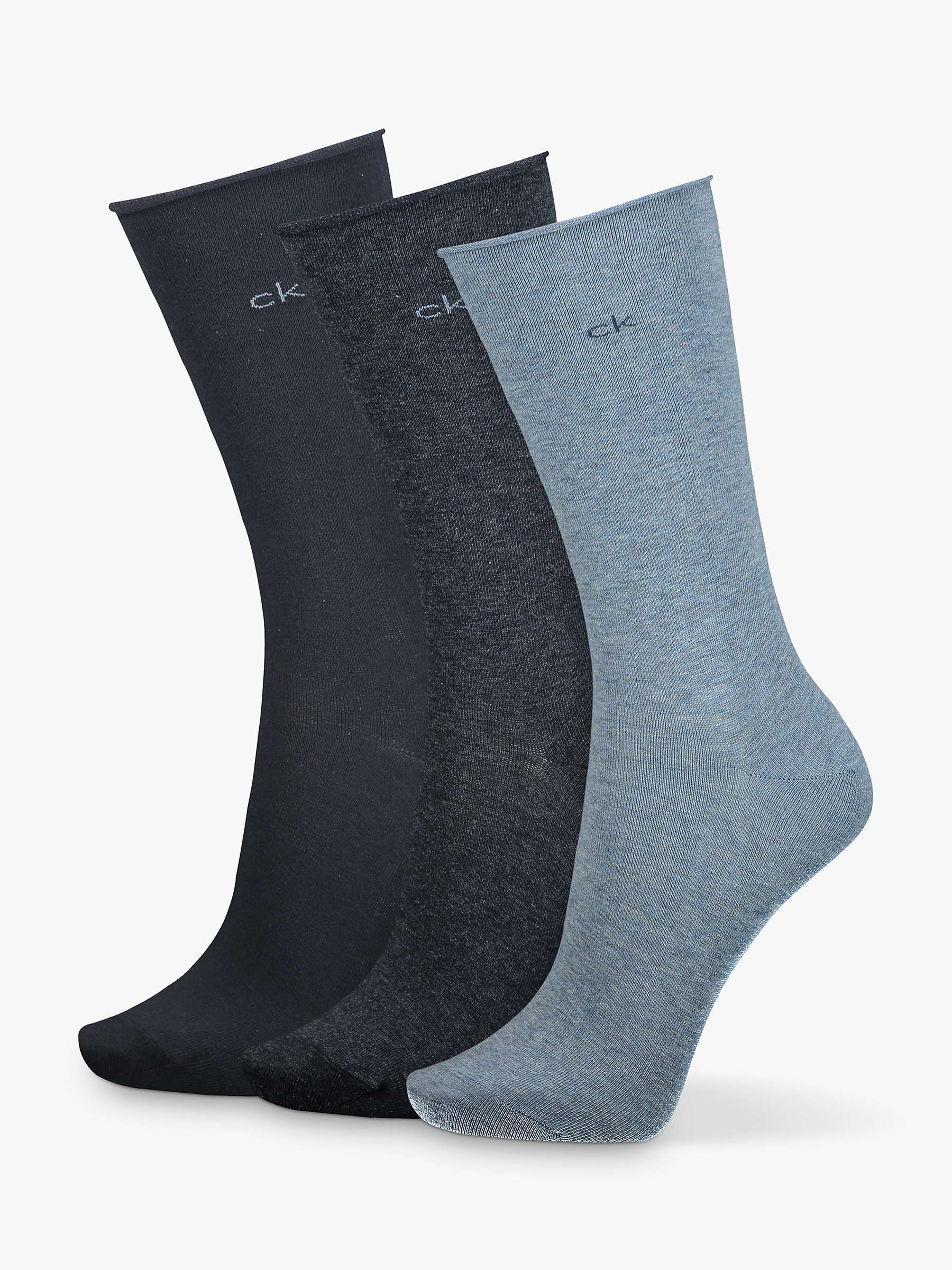 Calvin Klein Emma Roll Top Ankle Socks, Pack of 3, Blue Combo 005 at ...