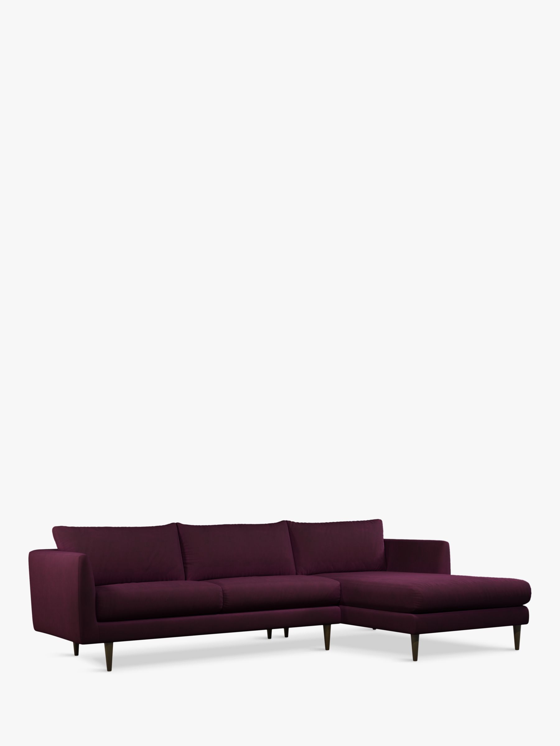 Latimer Range, John Lewis + Swoon Latimer Large 3 Seater Chaise End Sofa, Damson Purple Velvet