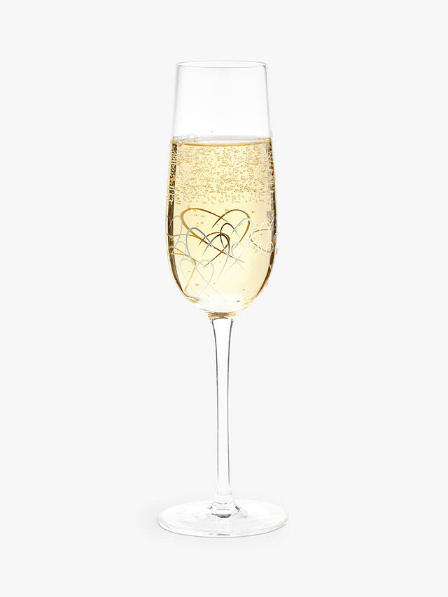 John Lewis Hearts Champagne Flute, 200ml, Silver/Clear