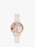 Olivia Burton OB16BF29 Women's Sparkle Florals Leather Strap Watch, Shimmer Pearl/Multi