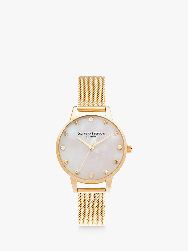 Olivia Burton Women's Classic Crystal Mesh Bracelet Strap Watch, Gold/Mother Of Pearl Ob16se08