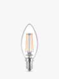 Philips 4.3W E14 SES LED Non-Dimmable Candle Bulb, Clear