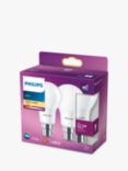 Philips 8W B22 BC LED Non-Dimmable Classic Bulbs, Warm White, Set of 2
