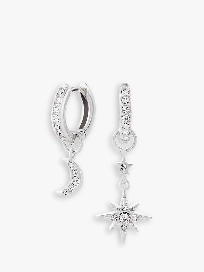 Buy Olivia Burton Moon & Star Huggie Hoop Earrings, Silver OBJCLE38 Online at johnlewis.com