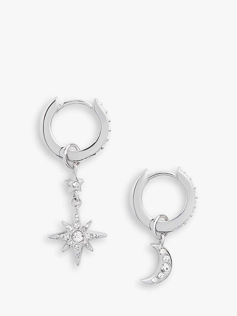 Buy Olivia Burton Moon & Star Huggie Hoop Earrings, Silver OBJCLE38 Online at johnlewis.com