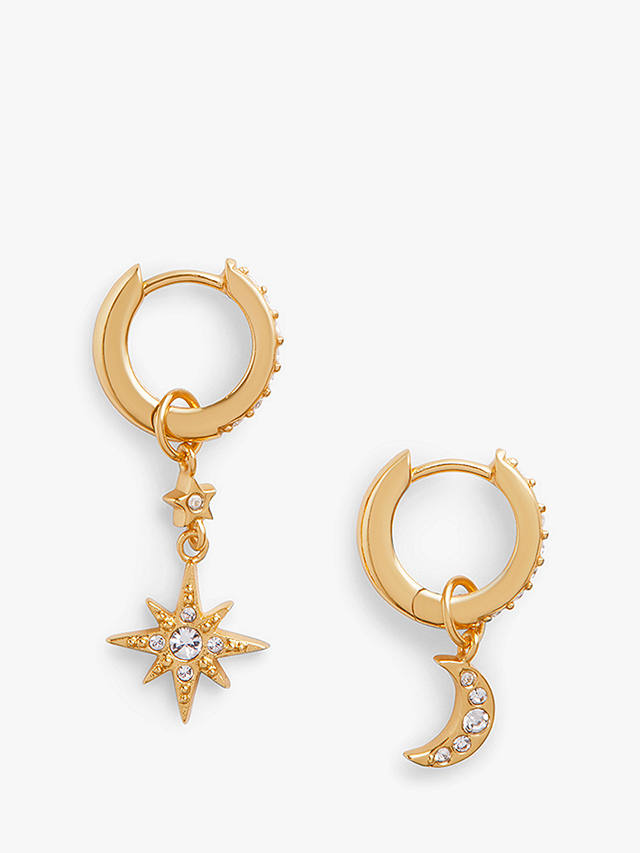 Olivia Burton Celestial Crystal Moon and North Star Huggie Hoop Earrings, Gold OBJCLE39