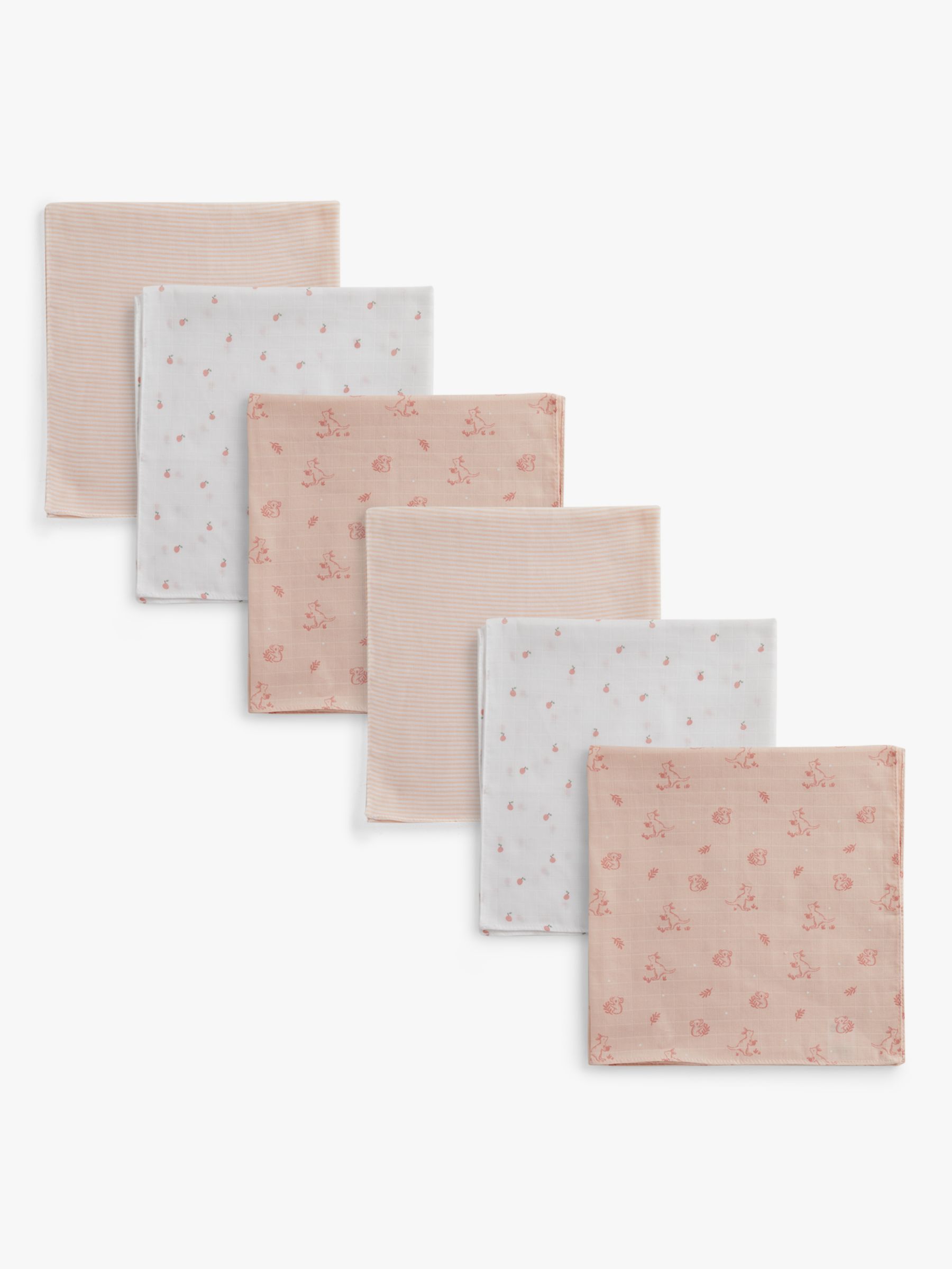 John Lewis Baby Assorted Print Cotton Muslin Squares, Pack of 6, Pink