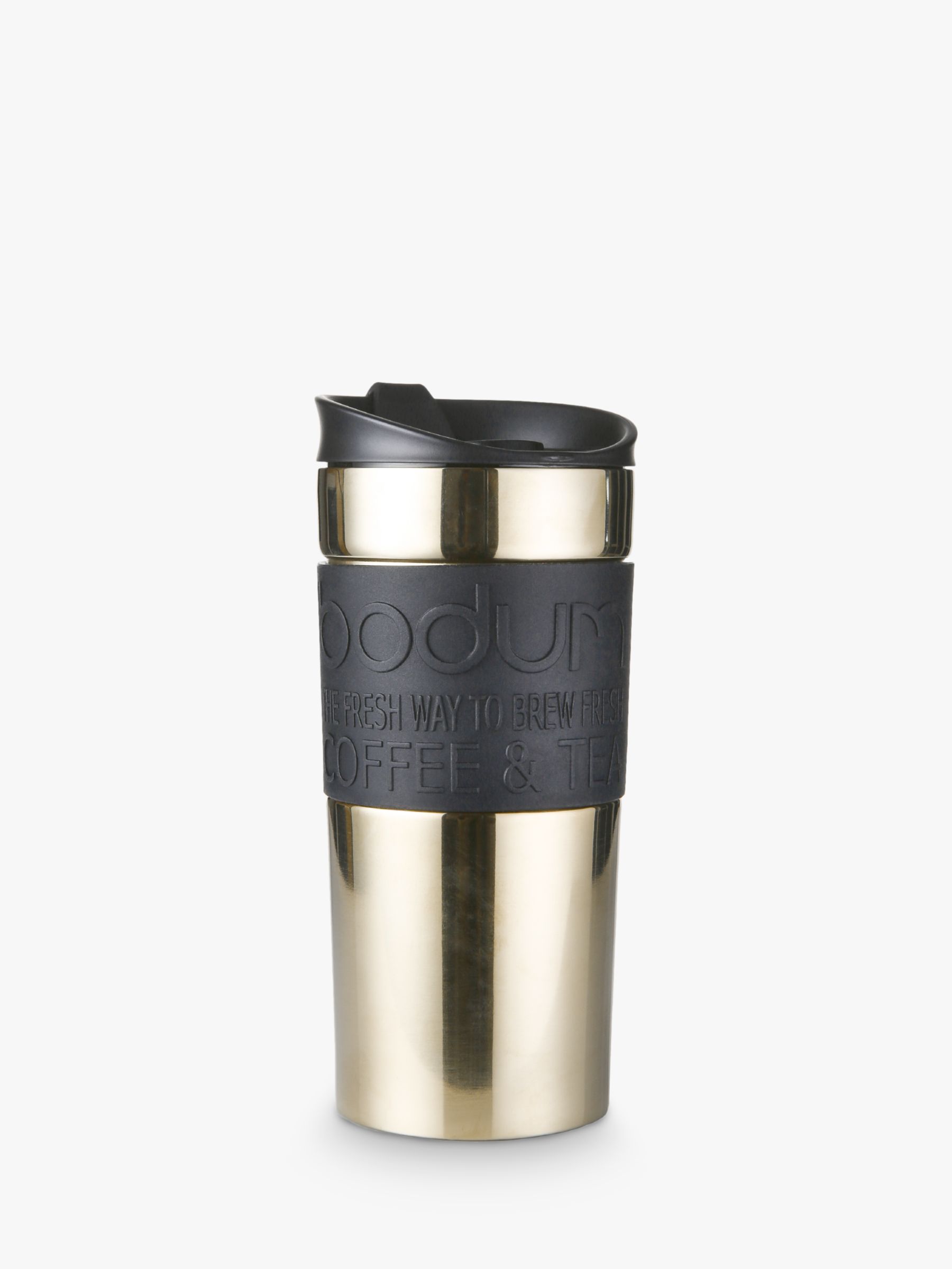 BODUM Double-Walled Stainless Steel Travel Mug, 350ml, Gold/Black at John Lewis & Partners