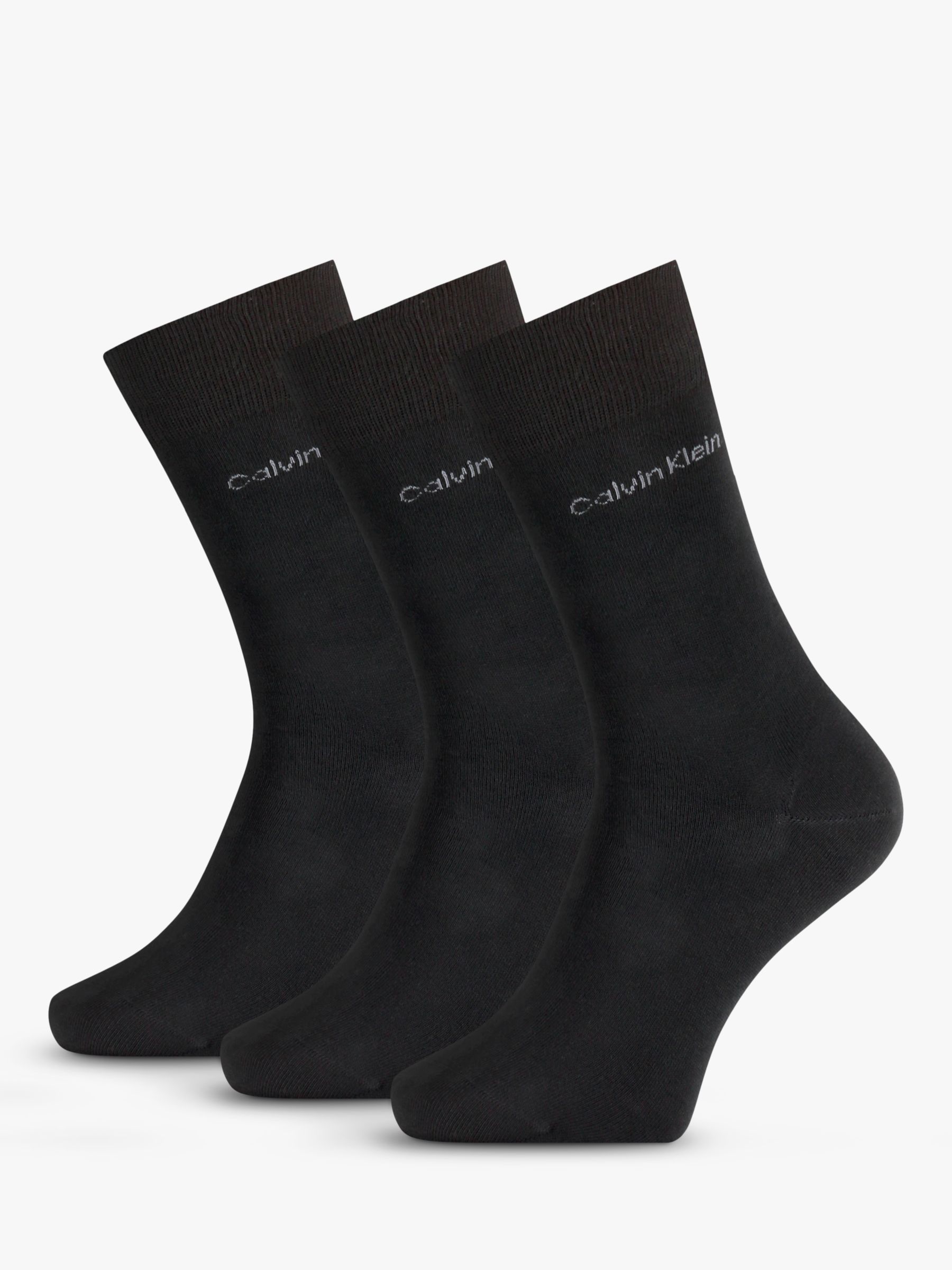 Calvin Klein Logo Socks, One Size, Pack of 3, Black at John Lewis & Partners