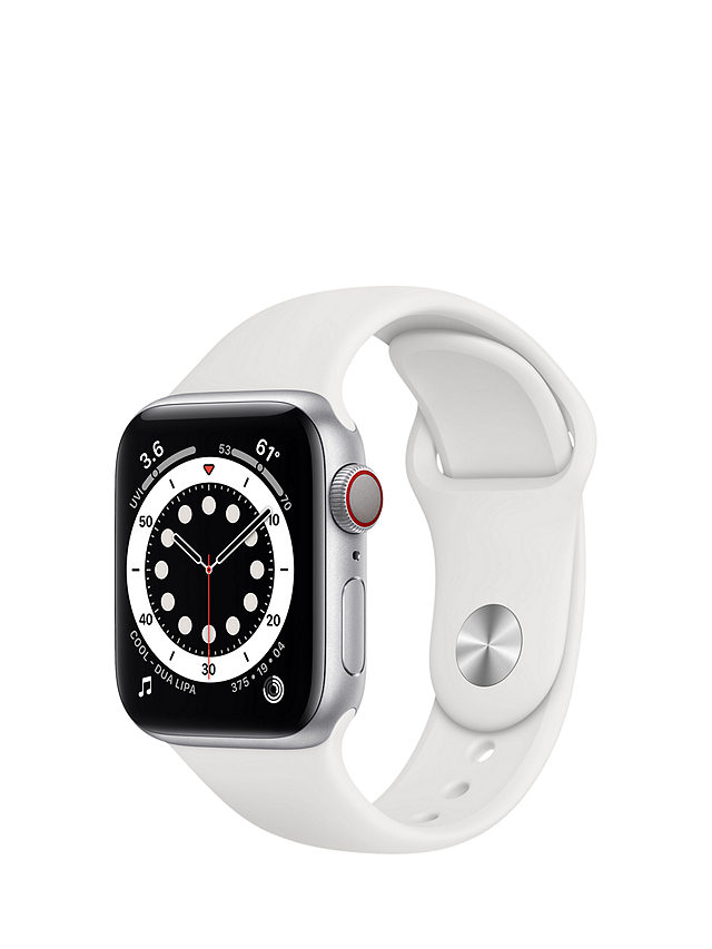 Apple Watch Series 6 GPS + Cellular, 40mm Silver Aluminium Case with White Sport Band - Regular