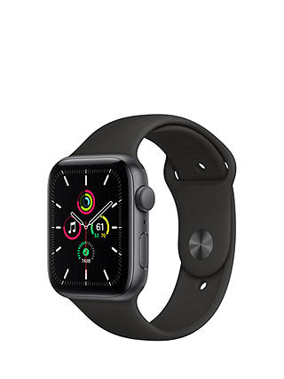 Apple Watch SE GPS, 44mm Space Grey Aluminium Case with Black Sport Band - Regular