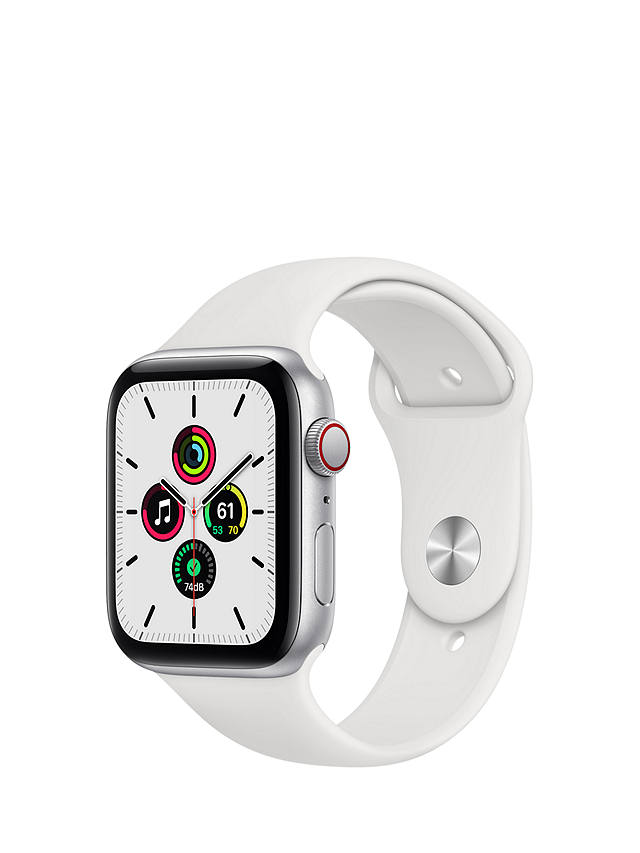 Apple Watch SE GPS + Cellular, 44mm Silver Aluminium Case with White Sport Band - Regular