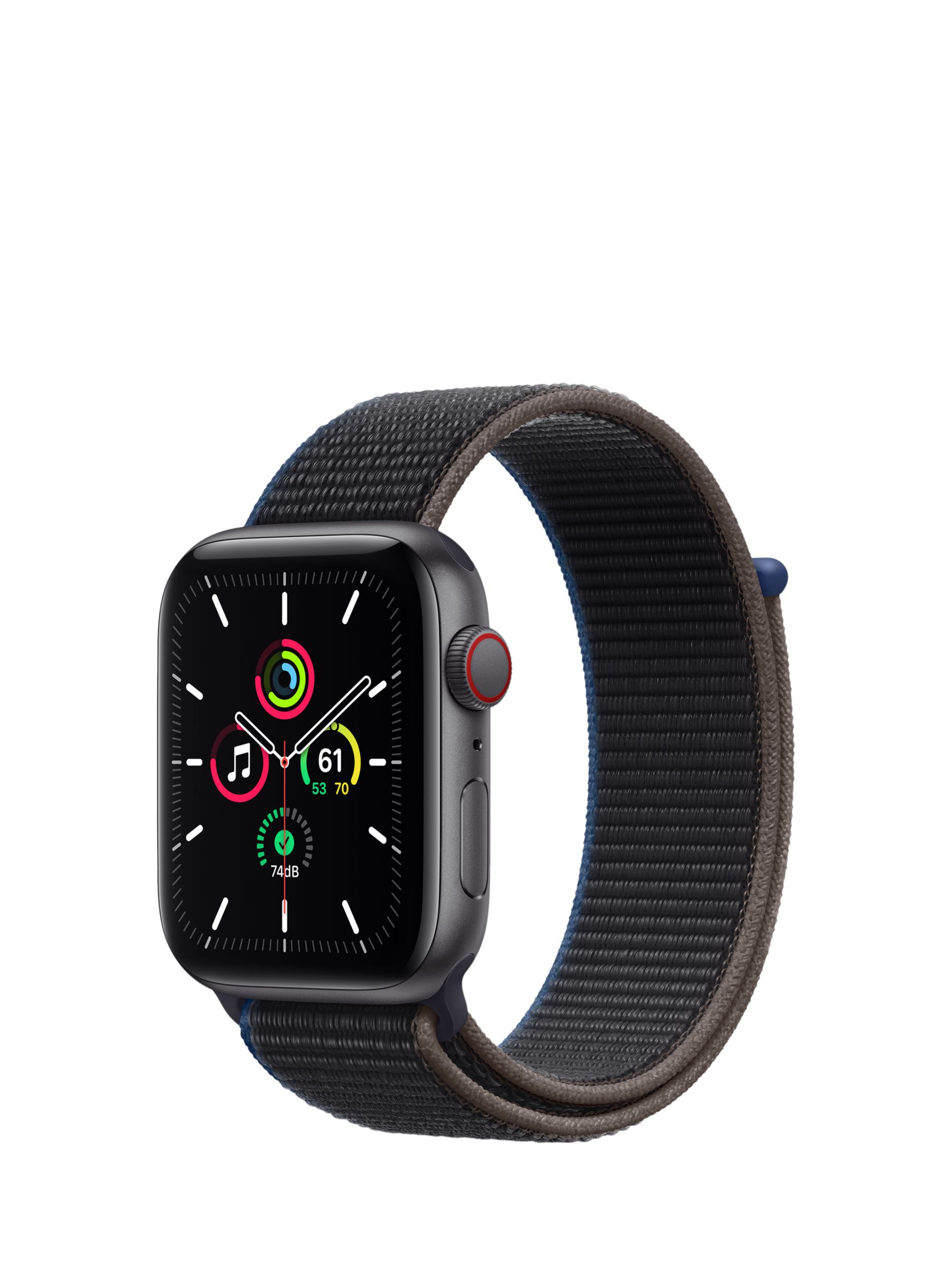 Apple Watch SE GPS + Cellular, 44mm Space Grey Aluminium Case with Charcoal Sport Loop
