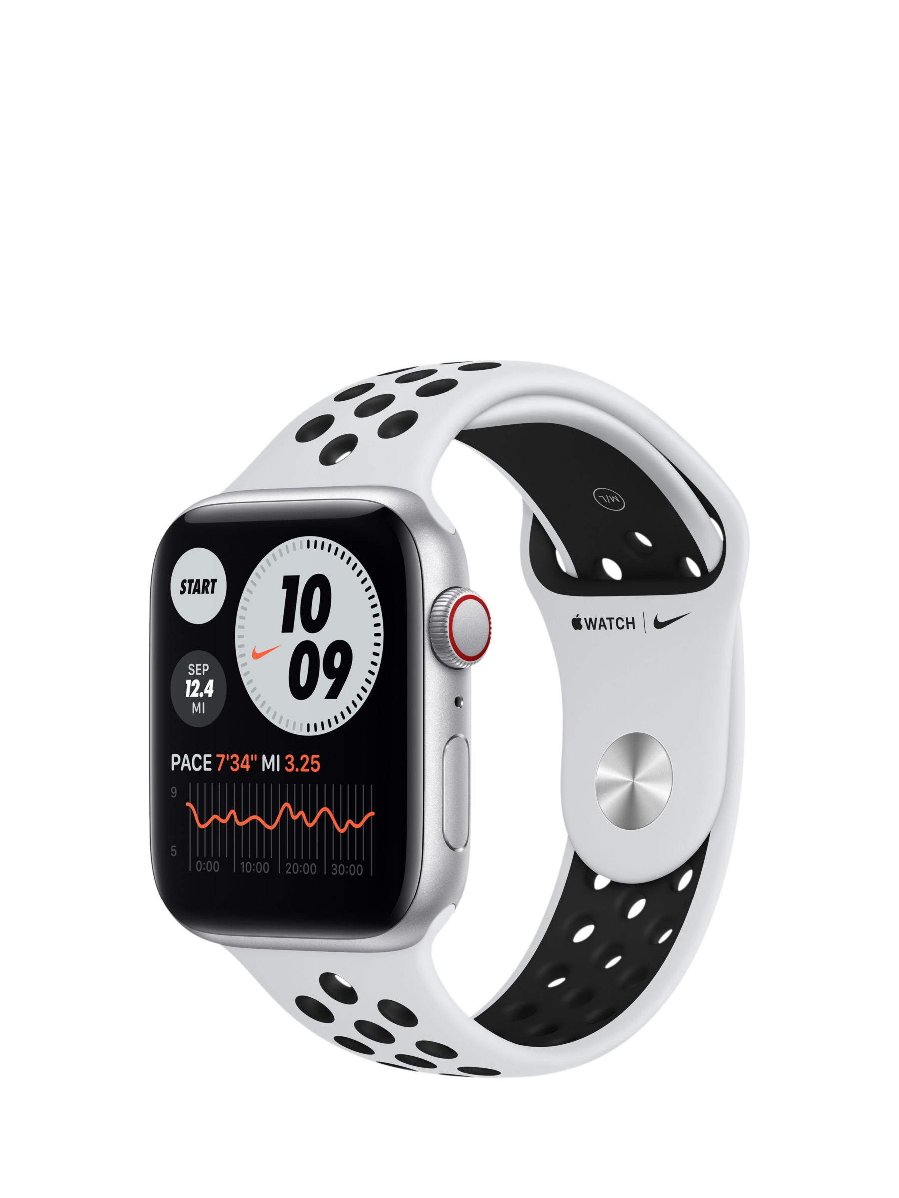 Apple Watch Nike SE GPS + Cellular, 44mm Silver Aluminium Case with Pure Platinum/Black Nike 