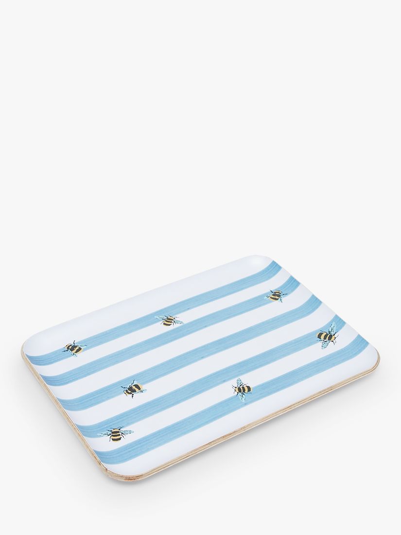Joules Small Bee & Stripe Willow Wood Tray, 27cm, Blue