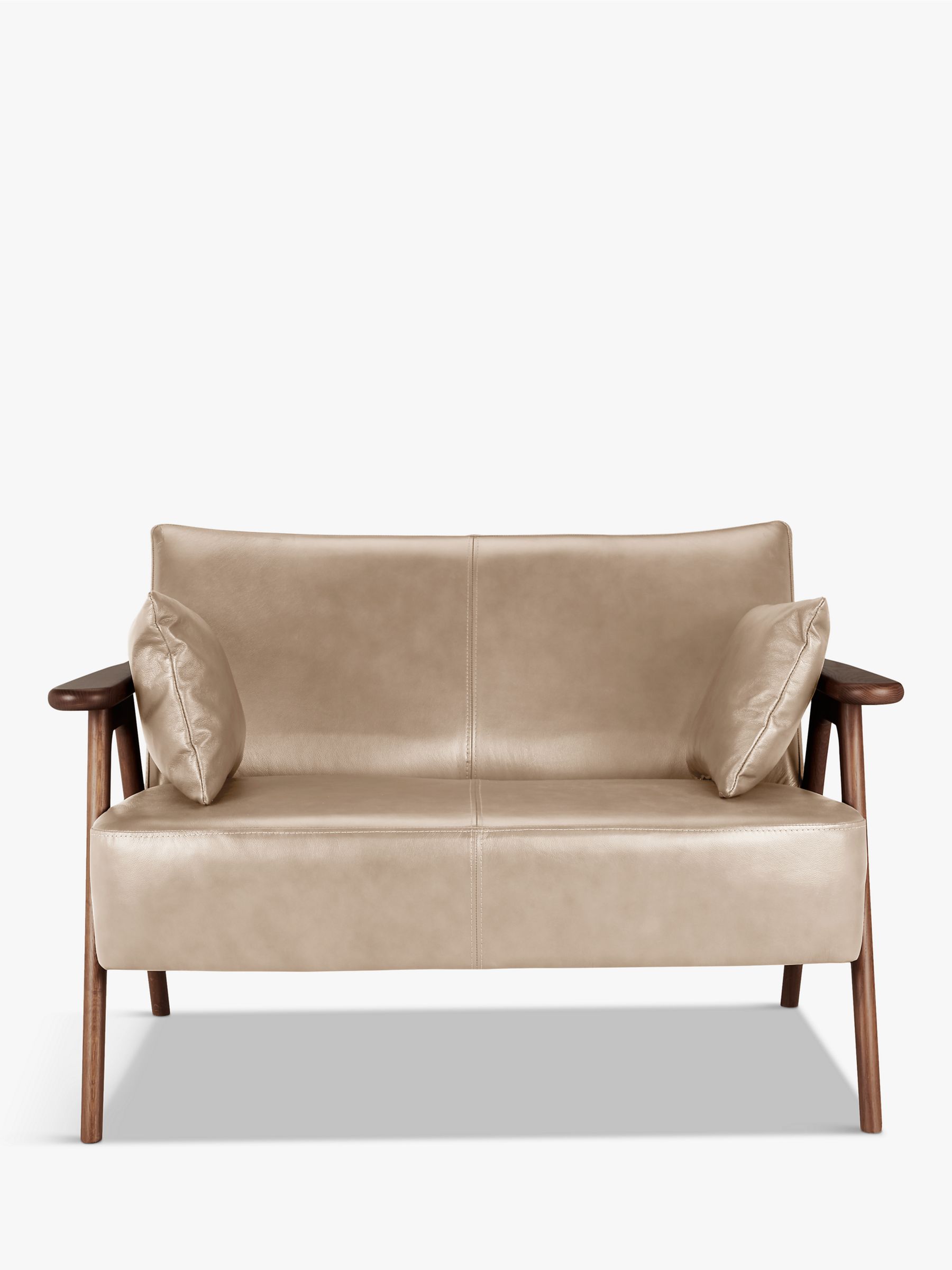 Hendricks Range, John Lewis Hendricks Leather Loveseat, Dark Wood Frame, Nature Putty